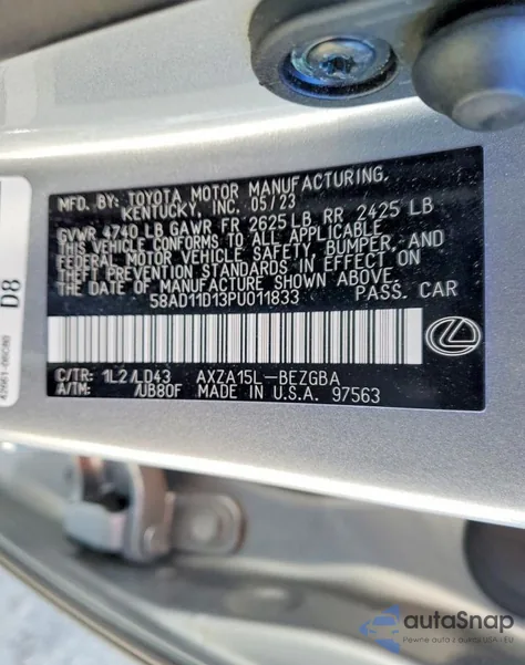 2023 Lexus Es 250 Base from USA, damaged, VIN 58AD11D13PU011833